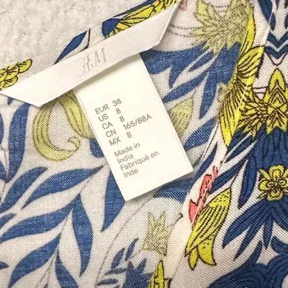 H&M Boho Floral Mini Dress Size 8 Flowy Viscose Shift Dress - Picture 8 of 8